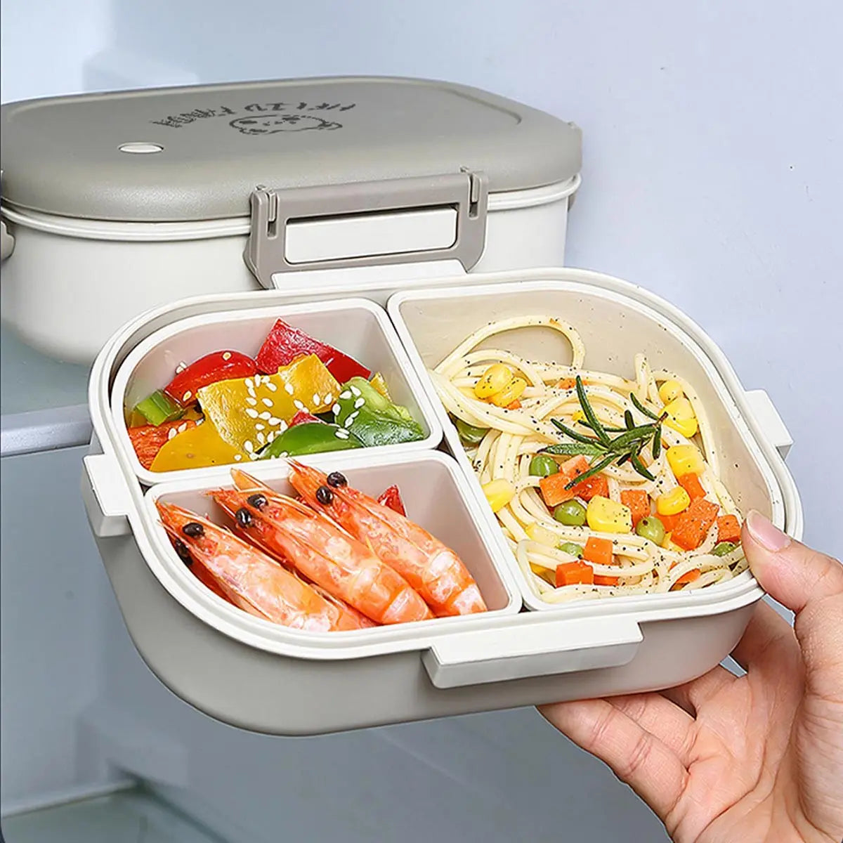 Removable 3 Compartment Plastic Bento Box Microwavable Food Container
