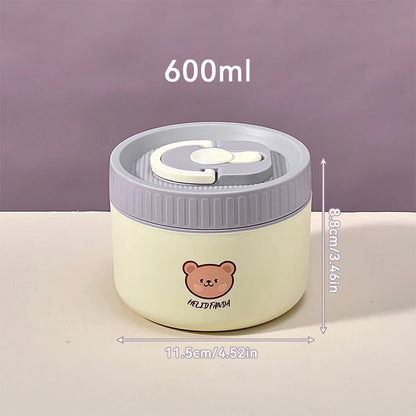 WORTHBUY Portable Cute Bear 304 Stainless Steel Insulated Bento Lunch Box Microwave Sealed Lunch Container For Kids  Students