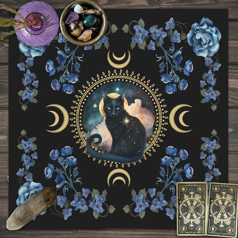 1PC Moonlight Flower Tarot Card Table Cloth, Altar Card Mat, Witchcraft Astrology Supplies Decorative Card Mat