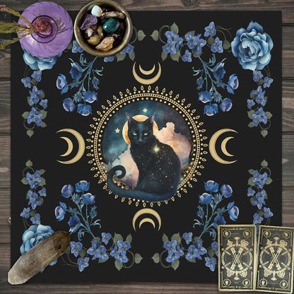 1PC Moonlight Flower Tarot Card Table Cloth, Altar Card Mat, Witchcraft Astrology Supplies Decorative Card Mat