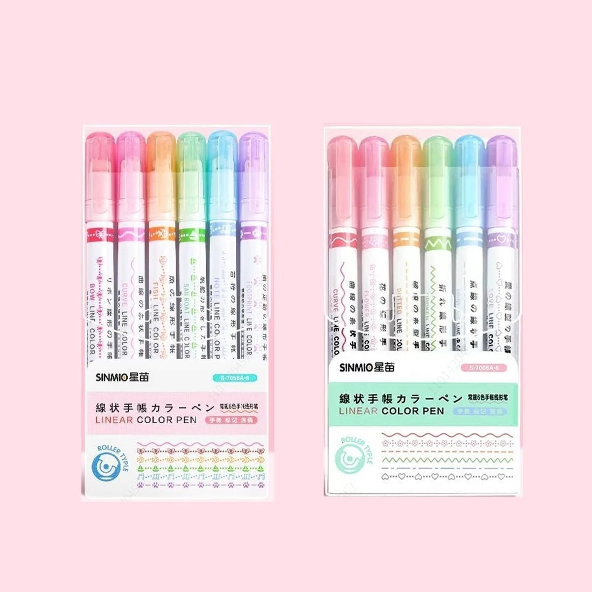 Curve Liner Highlighter Pen Set Roller Tip Pattern Markers 6Pcs