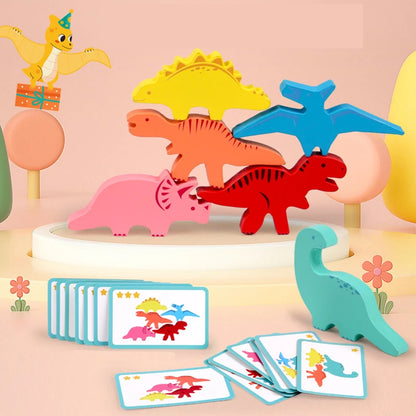 Wooden Balance Blocks Dinosaur Stacking Board Game