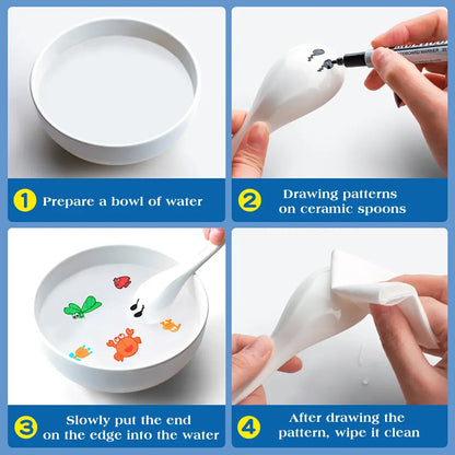 Water Floating Pen Set Magical Ink Markers with Ceramic Spoon