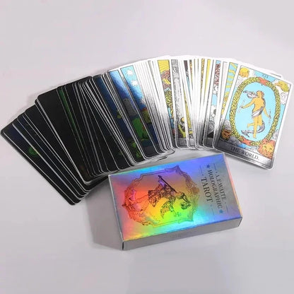 10.3*6cm Rainbow Holographic Tarot Deck, Tarot Cards With Guidebook Set, Divination Board Game Tarot Kit for Beginners