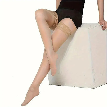 Lace Trim Thigh High Stockings Smooth Over Knee Socks
