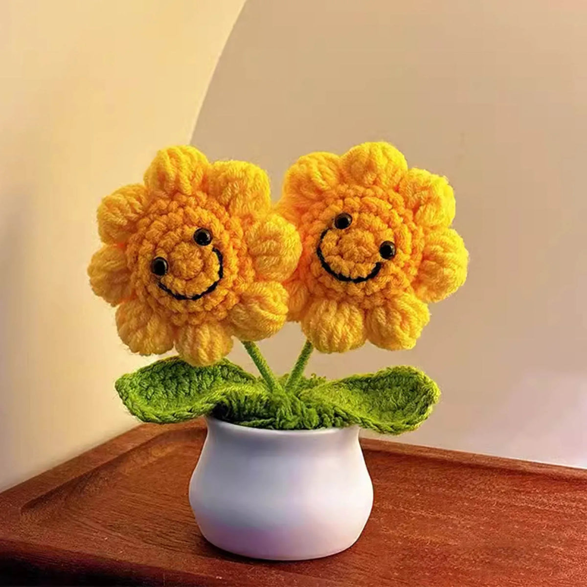 Crochet Sunflower Car Decor Hand Knitted Potted Flower