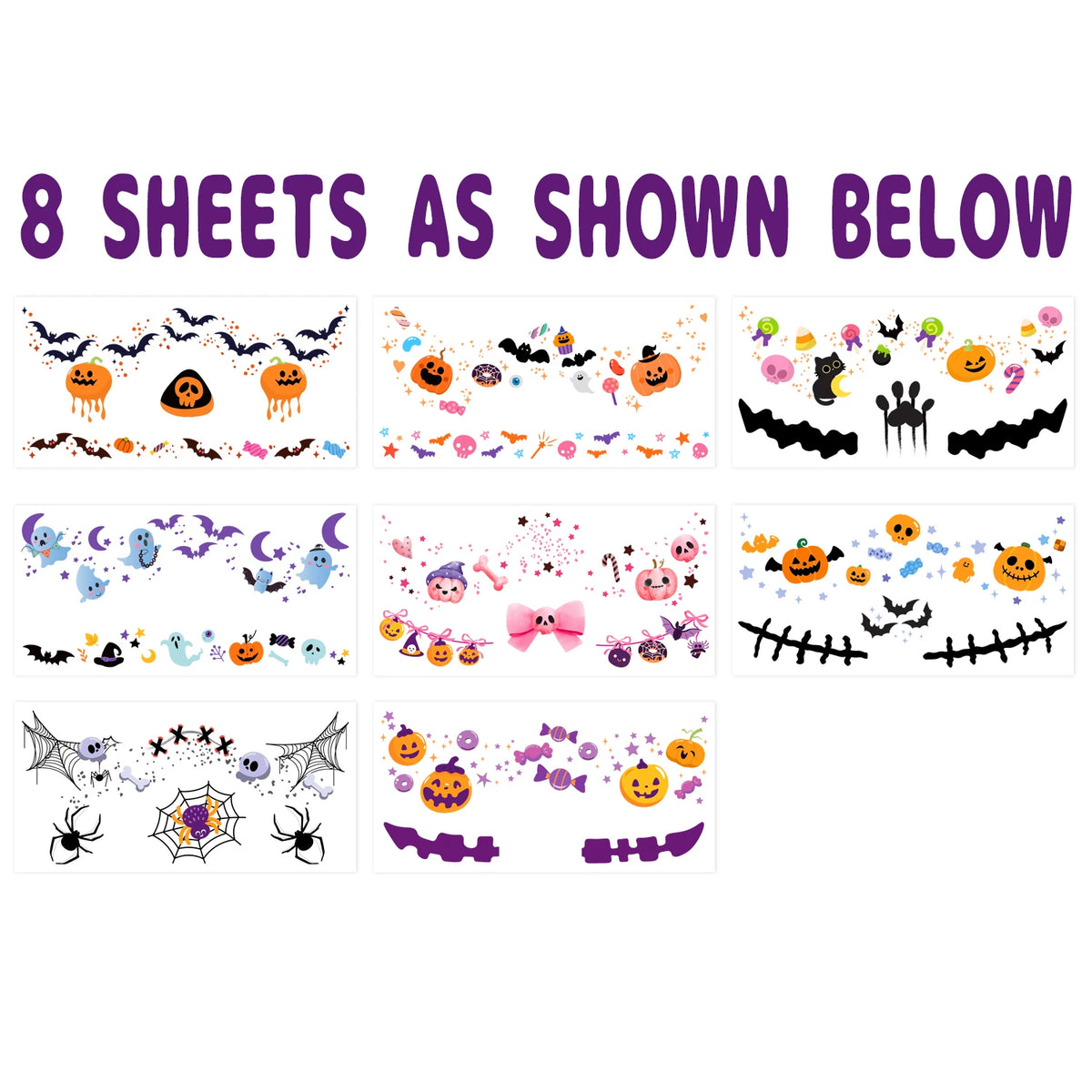 Halloween Blush Face Stickers, Waterproof & Easy to Remove, Cute Temporary Tattoos for Halloween Party Makeup Kit，8 sheets