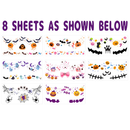 Halloween Blush Face Stickers, Waterproof & Easy to Remove, Cute Temporary Tattoos for Halloween Party Makeup Kit，8 sheets