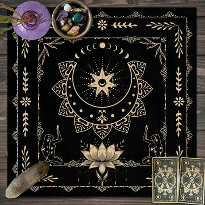 1PC Moonlight Flower Tarot Card Table Cloth, Altar Card Mat, Witchcraft Astrology Supplies Decorative Card Mat