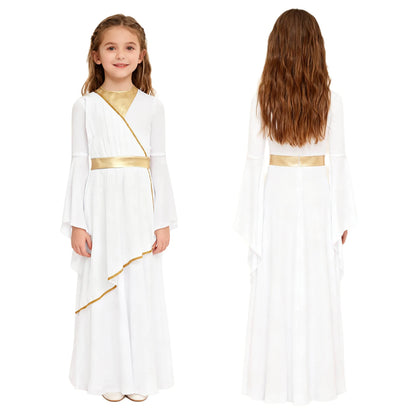 Girls Halloween Carnival Ancient Greek Roman Athena Goddesses Princess Queen Costume Greece Beauty Toga Worship Choir Dress Robe