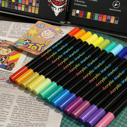 Dual Tip Acrylic Paint Markers Fine and Brush Tip Art Pens 24 Pack