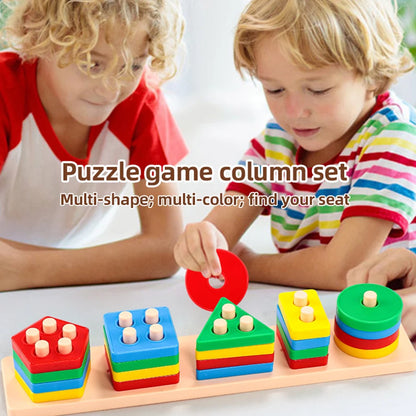 Geometric Shape Sorting Stacker Wooden Stacking Blocks