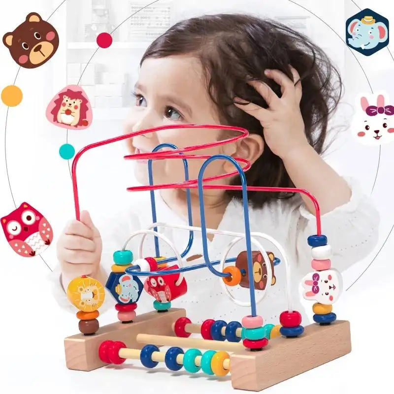 Wooden Bead Maze Roller Coaster Toddler Abacus Toy