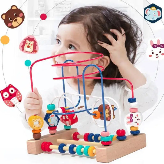 Wooden Bead Maze Roller Coaster Toddler Abacus Toy