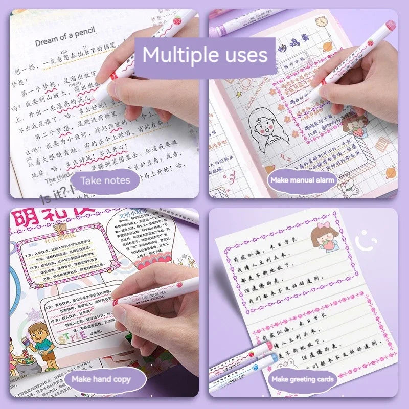 Flower Line Curve Liner Highlighter Set Roller Tip Markers 6Pcs