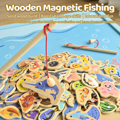 Wooden Magnetic Fishing Game Marine Cognition Toy