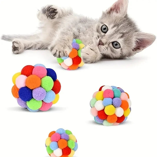 Plush Cat Ball Toy Set Elastic Bell Woolen Balls