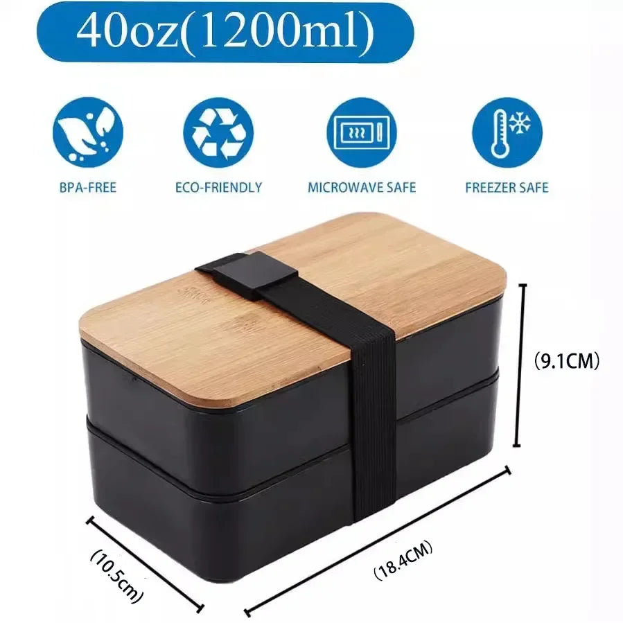 2 Tier Stackable Bento Lunch Box Leakproof Food Container Set Utensils
