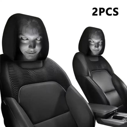 2pcs Smiley Face Printed Car Pillowcase Soft Comfortable Decorative Cushion Cover Auto Seat Headrest Washable Polyester Fabric