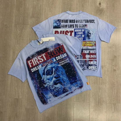 Vintage Washed Diamond Cropped Tee Streetwear Oversized T Shirt