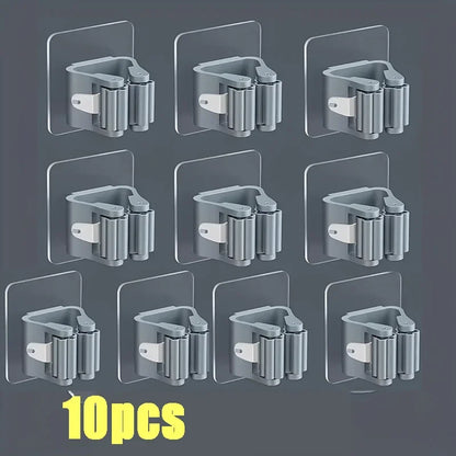 Wall Mounted Mop Broom Holder Punch Free Adhesive Organizer Clip