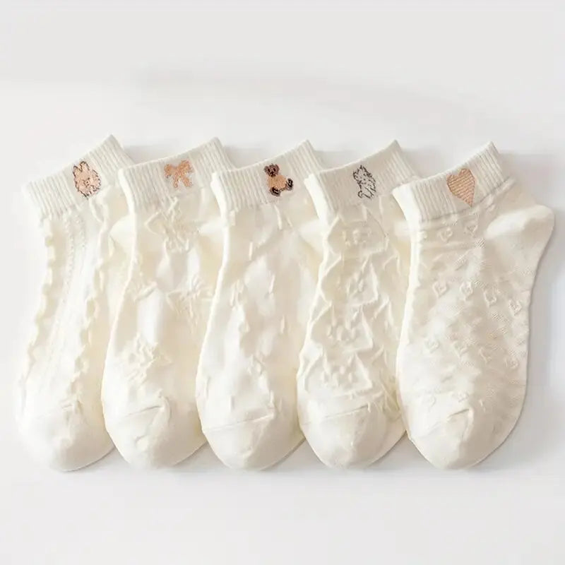 Cartoon Teddy Bear Patterned Ankle Socks Women Casual