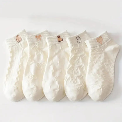 Cartoon Teddy Bear Patterned Ankle Socks Women Casual