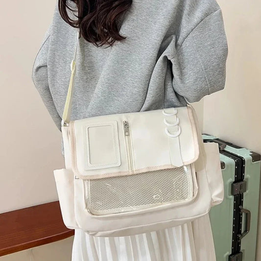 Y2K Japanese Harajuku School Bags for Girls New Transparent Itabag Shoulder Crossbody Bag DIY Badges Display Plate Ita Bag