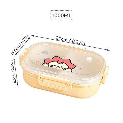 WORTHBUY Portable Plastic Lunch Box With Detachable 3-Compartments Cute Divided Food Container For Kids Students Microwave Safe