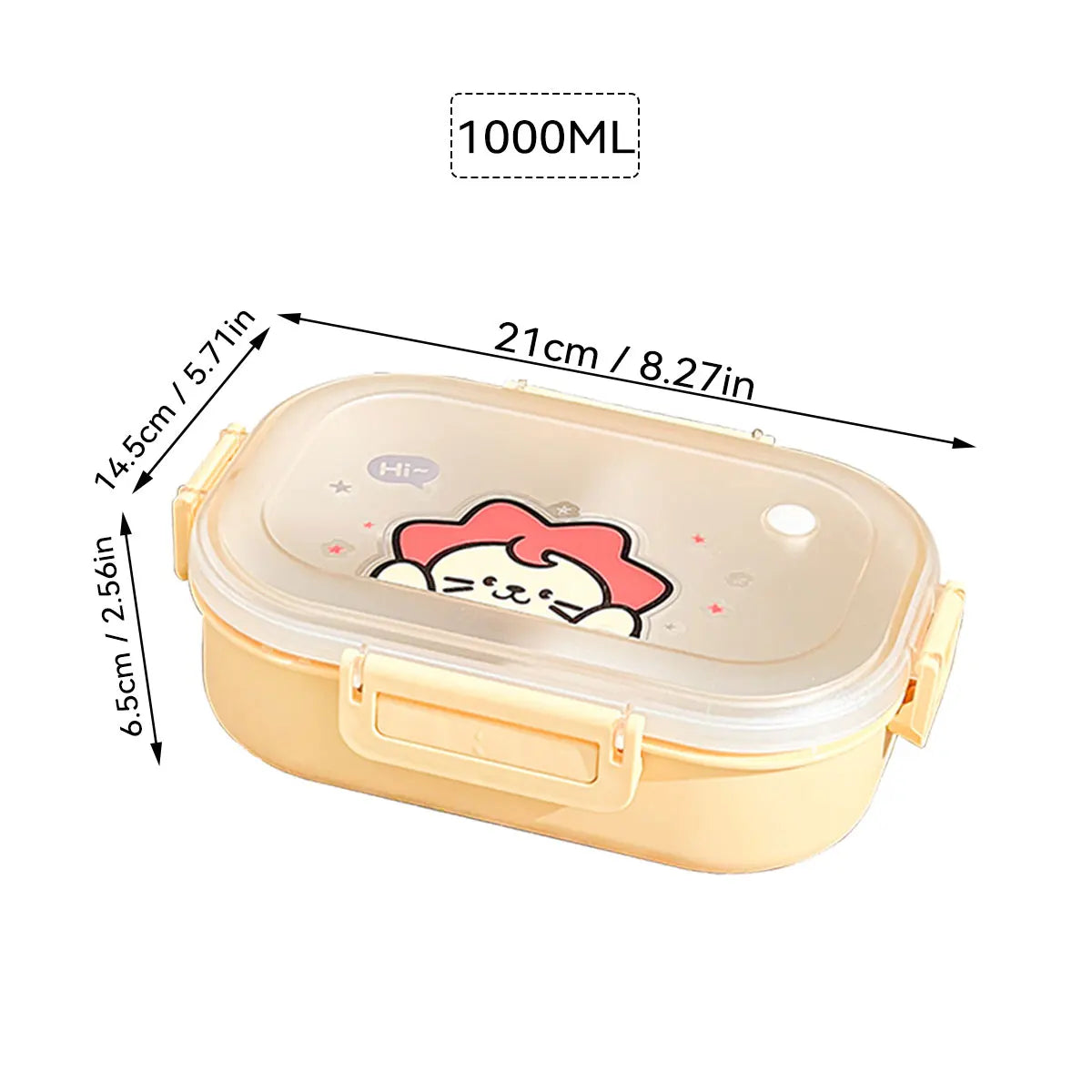 WORTHBUY Portable Plastic Lunch Box With Detachable 3-Compartments Cute Divided Food Container For Kids Students Microwave Safe