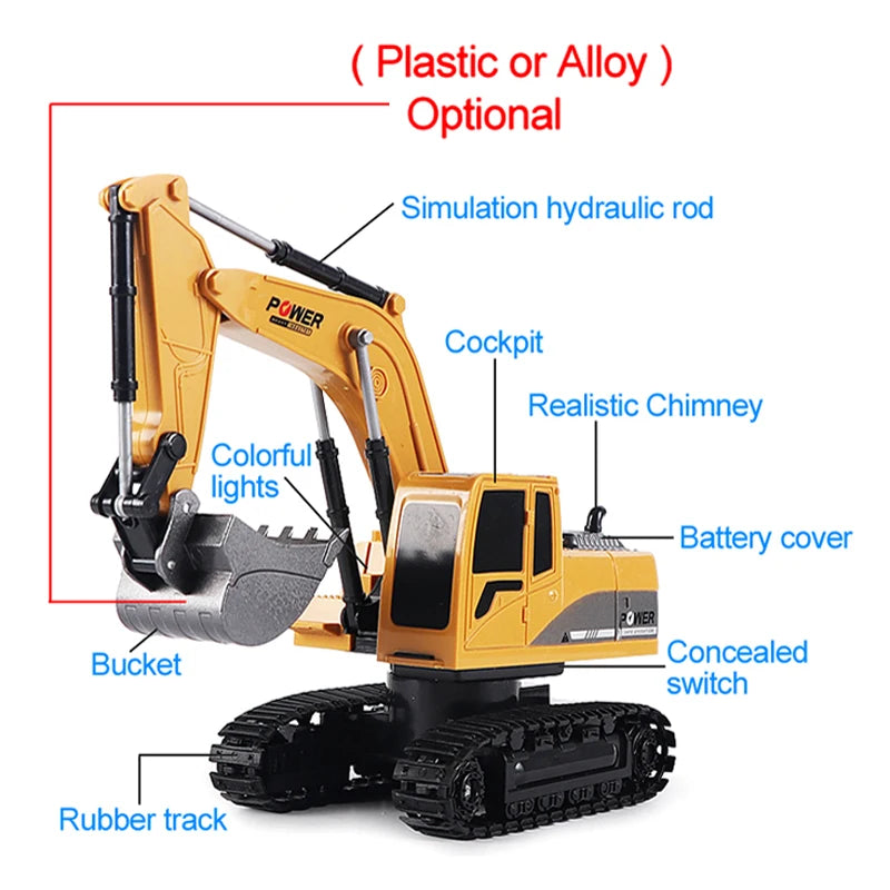 1:24 6 Channel RC Excavator Remote Control Construction Toy