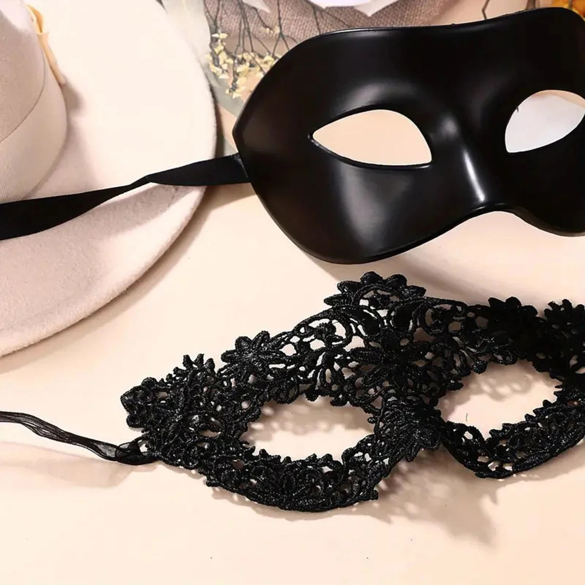 Black Lace Masquerade Mask Set Couples Party Costume
