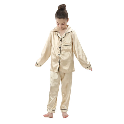 Children Silk Satin Pajamas Set Teenager Loungewear