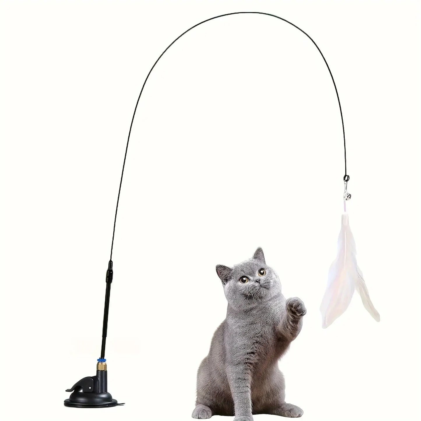 Suction Cup Cat Teaser Wand Interactive Feather Bell