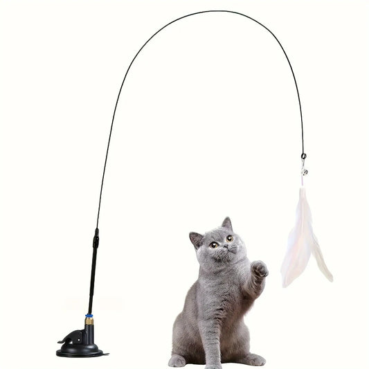 Suction Cup Cat Teaser Wand Interactive Feather Bell
