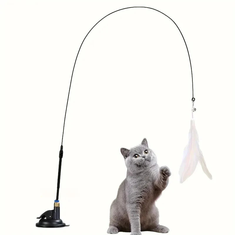 Suction Cup Cat Teaser Wand Interactive Feather Toy Pole
