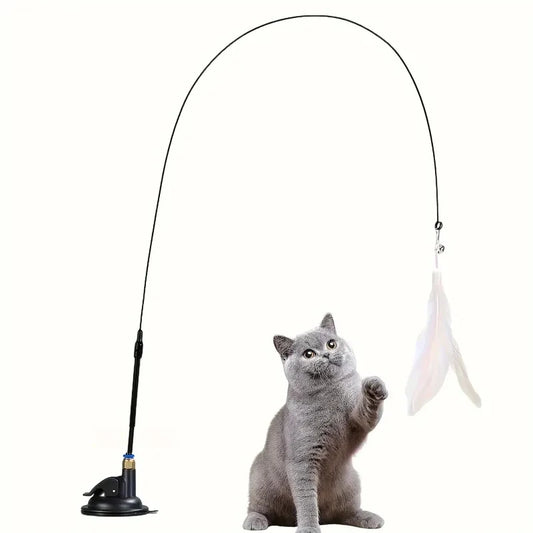 Suction Cup Cat Teaser Wand Interactive Feather Toy Pole