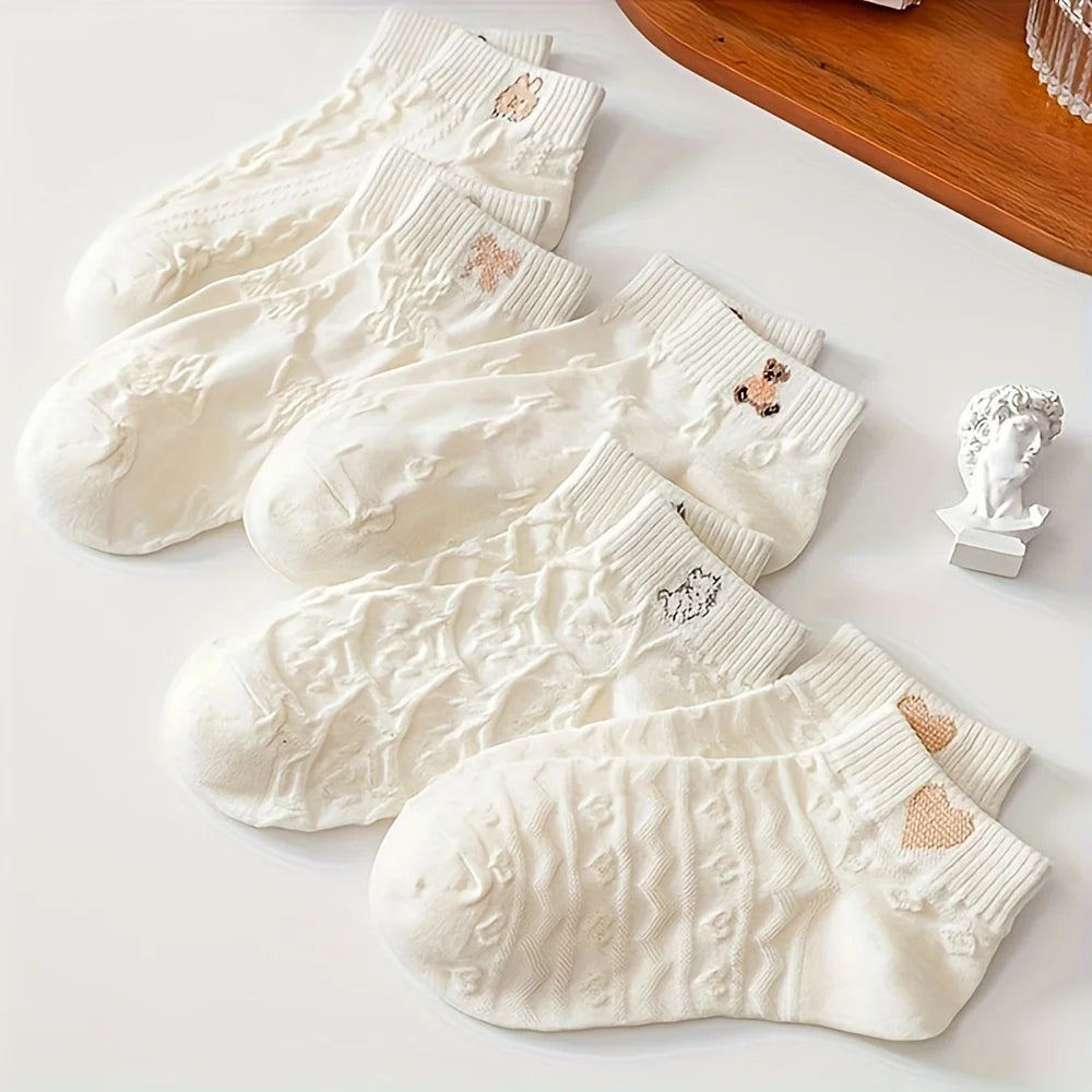 Cartoon Teddy Bear Patterned Ankle Socks Women Casual