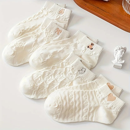 Cartoon Teddy Bear Patterned Ankle Socks Women Casual