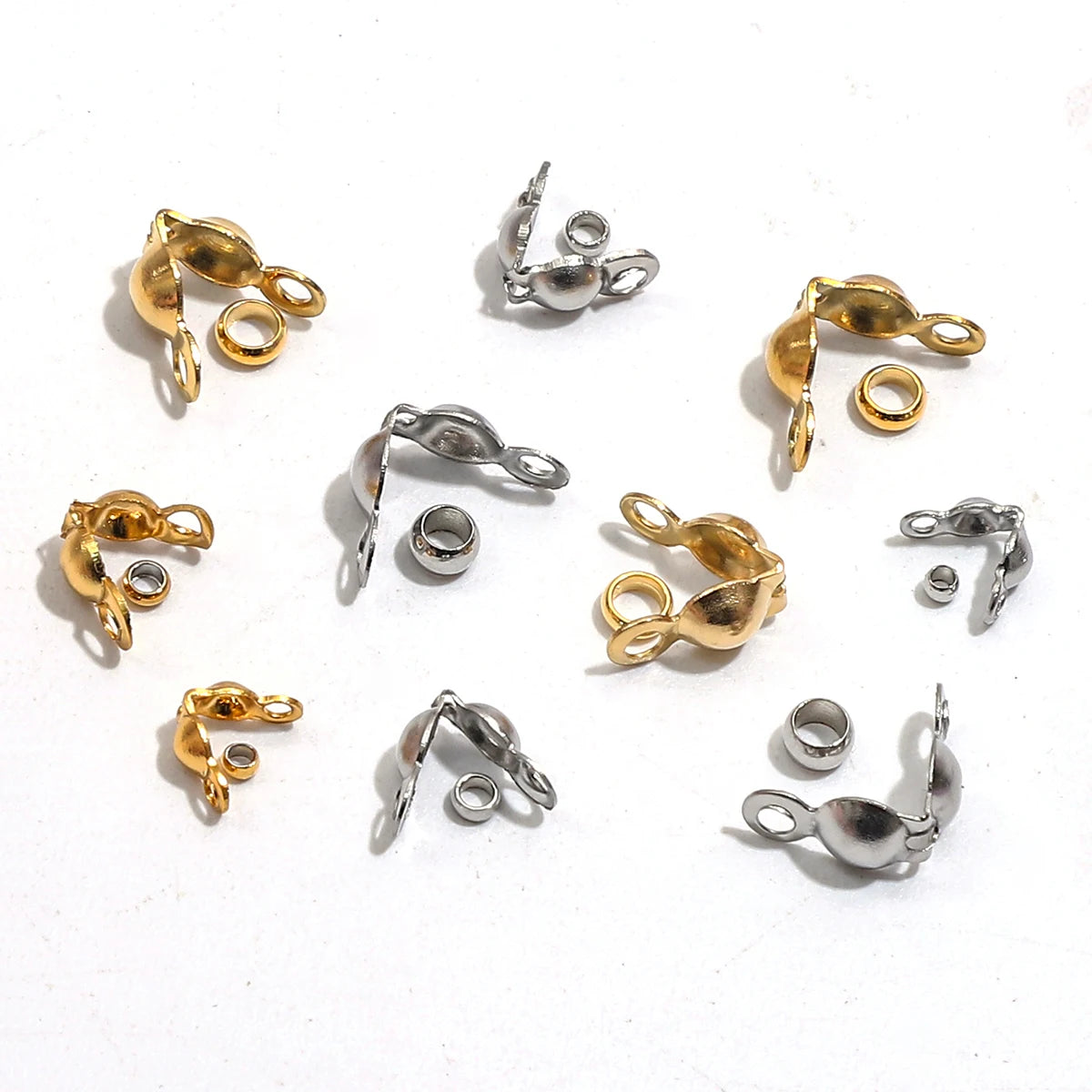 100pcs/lot Stainless Steel Gold Plated Connector Clasp Crimp End Beads For Bracelet Necklace Chains DIY Jewelry Making Supplies