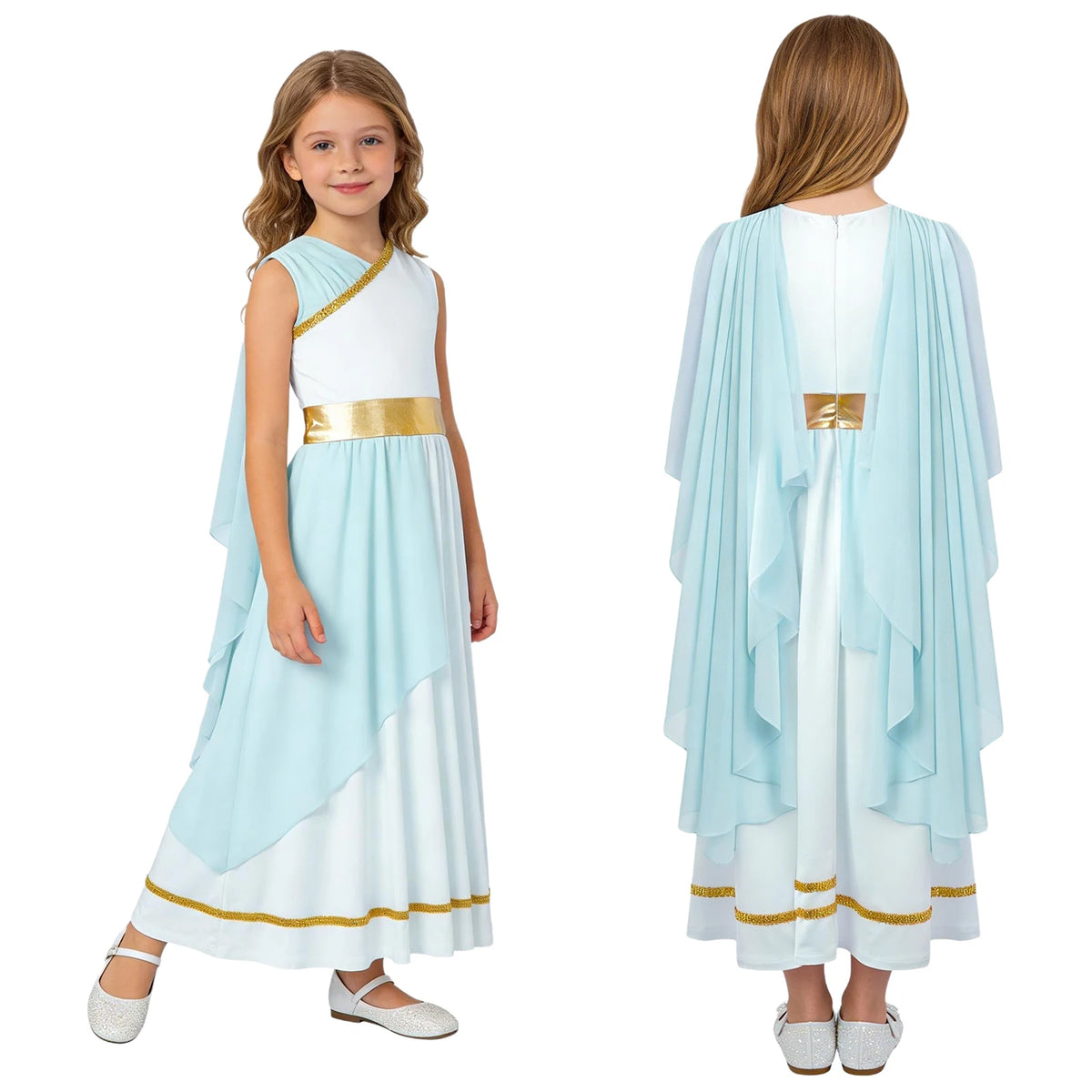 Girls Halloween Carnival Ancient Greek Roman Athena Goddesses Princess Queen Costume Greece Beauty Toga Worship Choir Dress Robe
