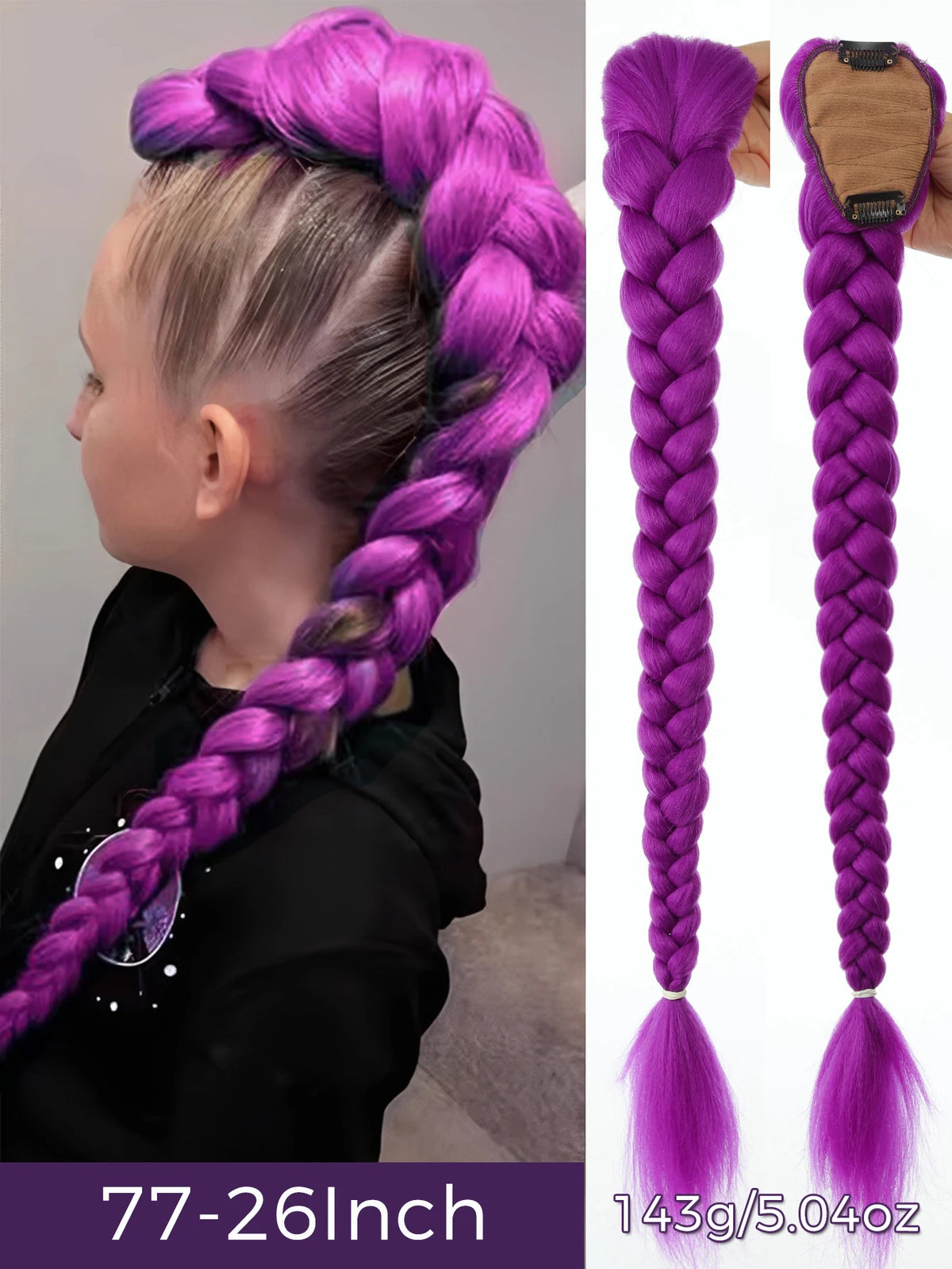 Braided Purple Hair Ponytail with Tinsel Shiny Extension 32"