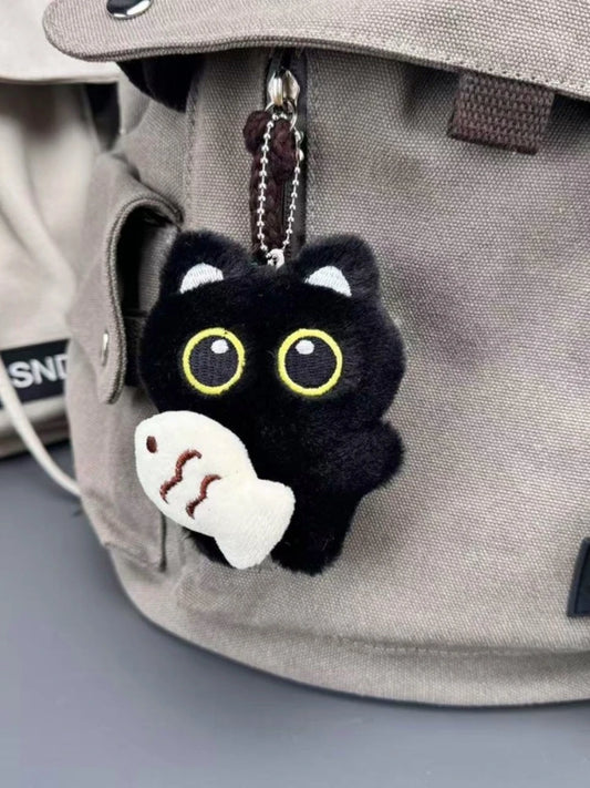 Soft Velvet Dark Shadow Cat Plush Keychain Fluffy Bag Charm