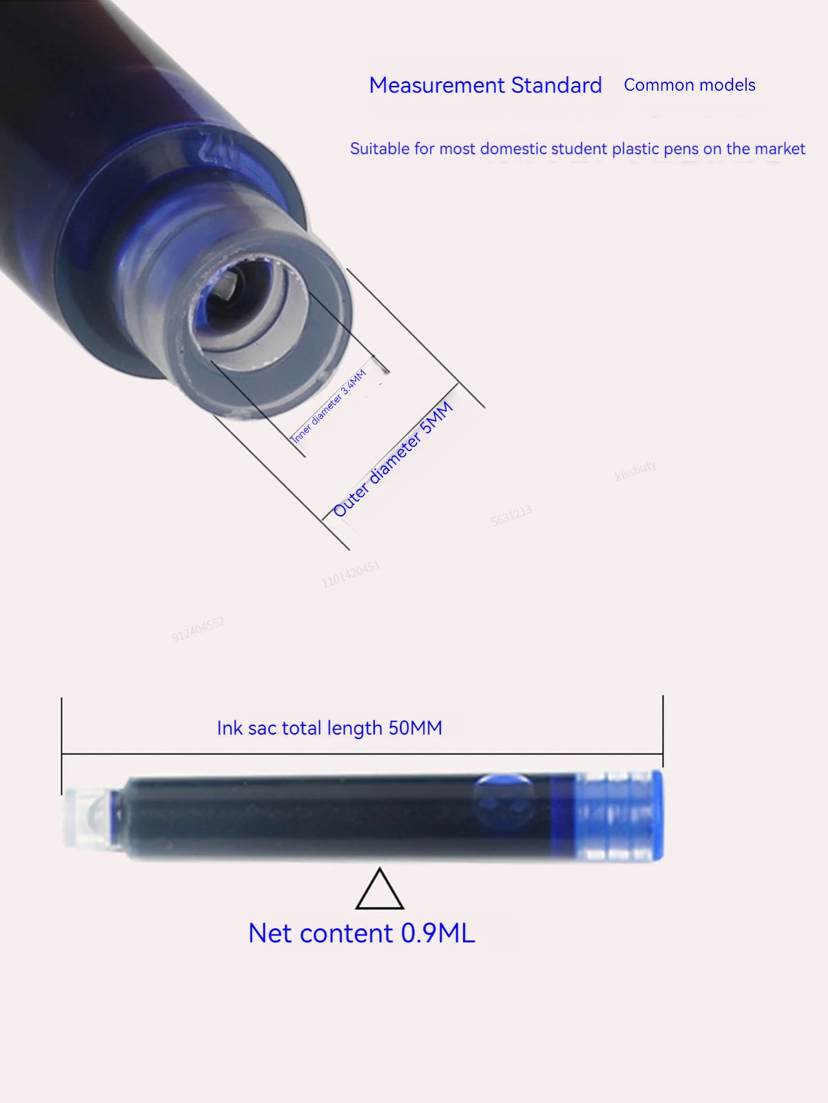 12-60PCS/Set Colourful Ink Sac Fountain Pen Ink Cartridges Refills Ink 3.4mm Refillable Refills Drawing School Office Supplies