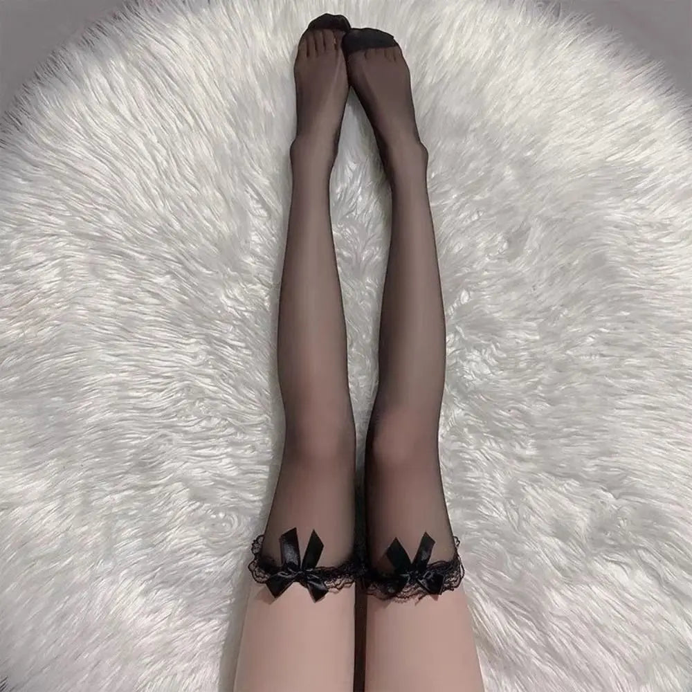 Lolita Bowknot Thigh High Fishnet Stockings Overknee