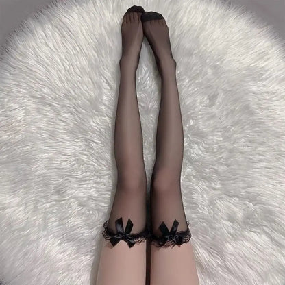 Lolita Bowknot Thigh High Fishnet Stockings Overknee