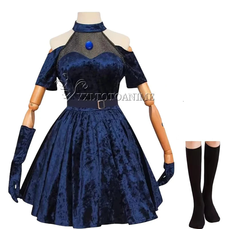 Anime Alien Stage Mizi Sua Cosplay Costume Wig Dark Blue Dress Pink Blue Long Hair Gloves Stockings Belt Set Uniform for Christm