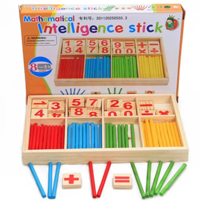 Wooden Math Counting Sticks Box Arithmetic Learning Toy