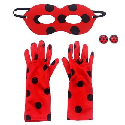 Bug Eye Masks,Gloves And Earrings Ladybird Costume Accessories Set For Kids Halloween Christmas Party Carnival Birthday Gifts
