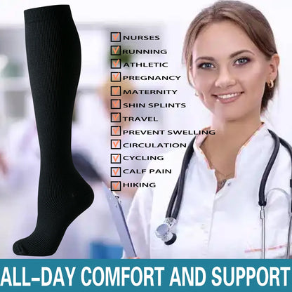 Solid Color Compression Socks Nurse 6 Pairs Knee High Athletic
